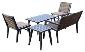 Set Salotto da Giardino in Rattan Sintetico Panca Poltroncine e Tavolo Marrone e Beige