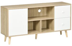 HOMCOM Mobile TV per TV fino a 45 pollici piedi in legno massiccio stile scandinavo 3 mensole 1 armadio 120 x 30 x 60 cm