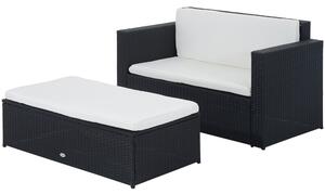 Set Salotto da Giardino in Rattan Sintetico Divano e Poggiapiedi con Cuscini Nero