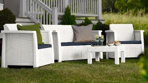 Set Salotto da Giardino in Resina Divano 2 Poltrone e Tavolino Bauer Vegas Bianco