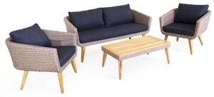 Set Salotto da Giardino in Polyrattan Divano 2 Poltrone e Tavolino Bauer Chelsea Beige