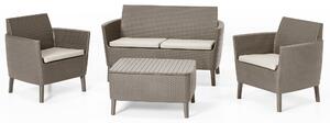 Set Salotto da Giardino in Resina Divano 2 Poltrone e Tavolino Bauer Salemo Cappuccino
