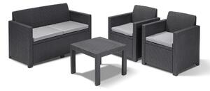 Set Salotto da Giardino in Resina Divano 2 Poltrone e Tavolino Bauer Alabama Graphite