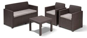 Set Salotto da Giardino in Resina Divano 2 Poltrone e Tavolino Bauer Alabama Marrone