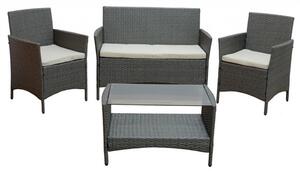 Set Salotto da Giardino in Polyrattan Divano 2 Poltrone e Tavolino Bauer Minorca Grigio