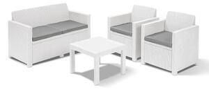 Set Salotto da Giardino in Resina Divano 2 Poltrone e Tavolino Bauer Alabama Bianco