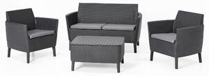 Set Salotto da Giardino in Resina Divano 2 Poltrone e Tavolino Bauer Salemo Graphite