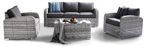 Set Salotto da Giardino in Polyrattan Divano 2 Poltrone e Tavolino Bauer Sofia Grigio