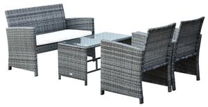 Set Mobili da Esterno in Rattan Sintetico Divanetto e 2 Poltrone con Tavolino e Cuscini Grigio