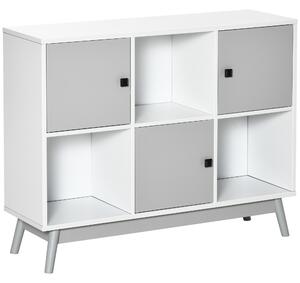 HOMCOM Buffet, mobile portaoggetti con 3 porte e 3 scomparti aperti, piedi in legno di pino, 96x30x75cm, bianco e grigio | Aosom Italy
