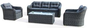 Set Salotto da Giardino in Polyrattan Divano 2 Poltrone e Tavolino Bauer Formentera Grigio
