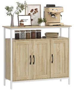 HOMCOM Buffet, mobile con 3 ante, scomparto aperto e 4 ripiani regolabili, 100 x 35 x 88 cm, legno naturale | Aosom Italy