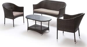 Set Salotto da Giardino in Wicker Divano 2 Poltrone e Tavolino Taddei Atlanta Marrone Scuro