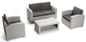 Set Salotto da Giardino in Resina Divano 2 Poltrone e Tavolino Taddei Como Grigio Chiaro