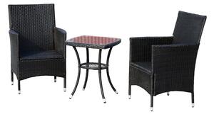 Set Salotto da Giardino in Rattan Sintetico 2 Poltrone e Tavolino Nero
