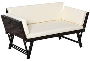 Divano da Giardino 2 Posti Trasformabile in Lettino in Rattan Sintetico Bianco 129x66x79 cm