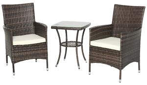 Set Salotto da Giardino in Rattan Sintetico 2 Poltrone e Tavolino Marrone