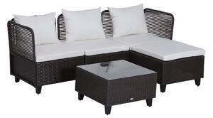 Set Salotto da Giardino in Rattan Sintetico Divano Pouf e Tavolino Marrone
