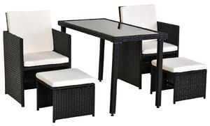 Set Salotto da Giardino in Rattan Sintetico Tavolo 2 Poltrone 2 Poff Nero
