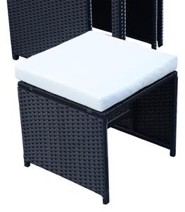 Set Salotto da Giardino in Rattan Sintetico 2 Poltrone Tavolo e 2 Poggiapiedi Nero