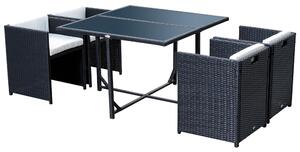 Set Salotto da Giardino in Rattan Sintetico 4 Poltrone e Tavolino Nero