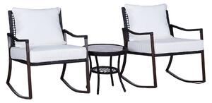 Set Salotto da Giardino in Rattan Sintetico 2 Poltrone a Dondolo e Tavolino Marrone