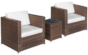 Set Salotto da Giardino in Rattan Sintetico 2 Divani e Tavolino Marrone
