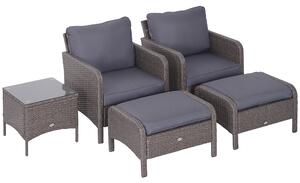 Set Salotto da Giardino in Rattan Sintetico 2 Divani 2 Pouf e Tavolino Grigio