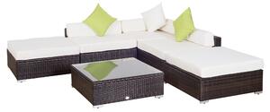 Set Salotto da Giardino in Rattan Sintetico Divano 2 Pouf e Tavolino Marrone