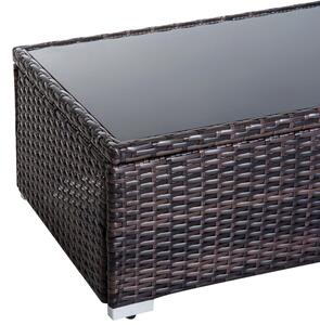Set Salotto da Giardino in Rattan Sintetico Divano Poltrona Pouf e Tavolino Marrone