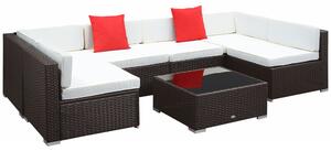 Set Salotto da Giardino in Rattan Sintetico 6 Poltrone e Tavolino Marrone