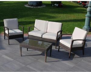 Set Salotto da Giardino in Wiker Marrone Diavano con 2 Poltrone e Tavolino