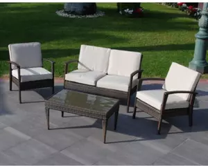 Set Salotto da Giardino in Wiker Marrone Diavano con 2 Poltrone e Tavolino
