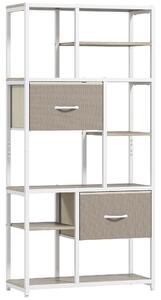 HOMCOM Scaffale contenitore 6 livelli, libreria con 2 cassetti in tessuto, 9 ripiani aperti, 72,5 x 30 x 150 cm, bianco | Aosom Italy