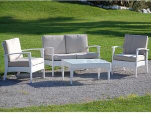 Set Salotto da Giardino in Wiker Bianco Diavano con 2 Poltrone e Tavolino
