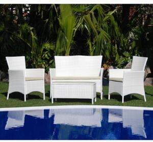 Set Salotto da Giardino in Wiker Bianco Diavano con 2 Poltrone e Tavolino