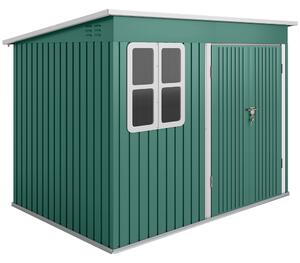 Outsunny Casetta da giardino con finestra e porta larga, tetto a due falde Capanno per attrezzi in acciaio, 260x177x190 cm, Verde | Aosom Italy