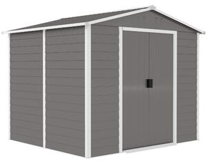 Outsunny Casetta da Giardino con Porte doppie bloccabili, Capanno per attrezzi in metallo, 2,40 x 2,06 x 1,98 m, Grigio chiaro | Aosom Italy