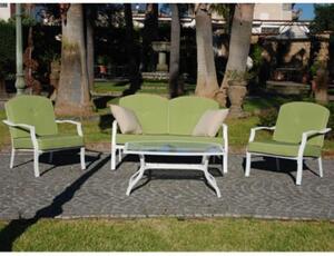 Salotto Completo Divanetto con Poltroncine e Tavolino in Vetro per Arredo Giardino Esterno