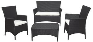 Set da Giardino Divano Poltrone e Tavolino in Polyrattan Morel Valeria Nero