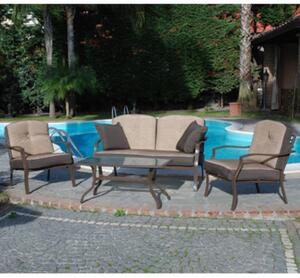Salotto Completo Divanetto con Poltroncine e Tavolino in Vetro per Arredo Giardino Esterno