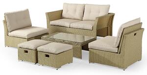 Set Salotto da Giardino in Rattan Divano 2 Poltrone 2 Poggiapiedi e Tavolino Kraus Tintoretto