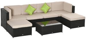 Set Salotto da Giardino in Polyrattan Divano 2 Poltrone Virginia Nero e Beige