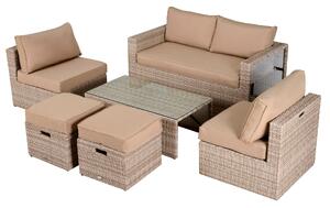 Set Salotto da Giardino in Polyrattan Divano 2 Poltrone Kore Cachi e Beige
