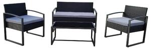 Set da Giardino Divano Poltrone e Tavolino in Polyrattan Becker Levanto Nero