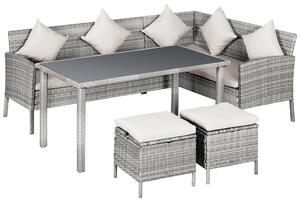 Set Salotto da Giardino in Rattan 2 Divani Angolari Tavolino 2 Sgabelli Grigio