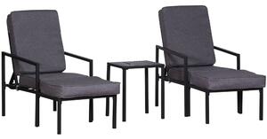 Set Salotto da Giardino in Metallo e Poliestere 2 Sedie 2 Pouf e Tavolino Grigio e Nero