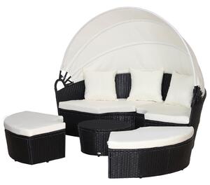 Set Salotto da Giardino in Rattan Divano Circolare con Tettuccio Nero e Beige