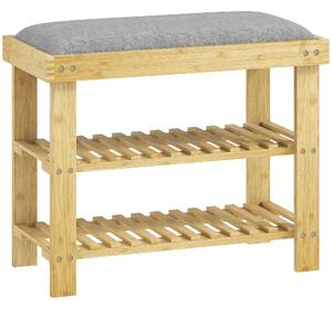 HOMCOM Panca porta scarpe con seduta, panca in bambù con spazio contenitivo, 2 scomparti aperti, panca 60 x 29 x 49 cm Grigio | Aosom Italy