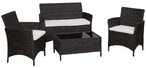 Set Salotto da Giardino in Rattan Divano 2 Poltrone e Tavolo Contenitore Nero e Bianco